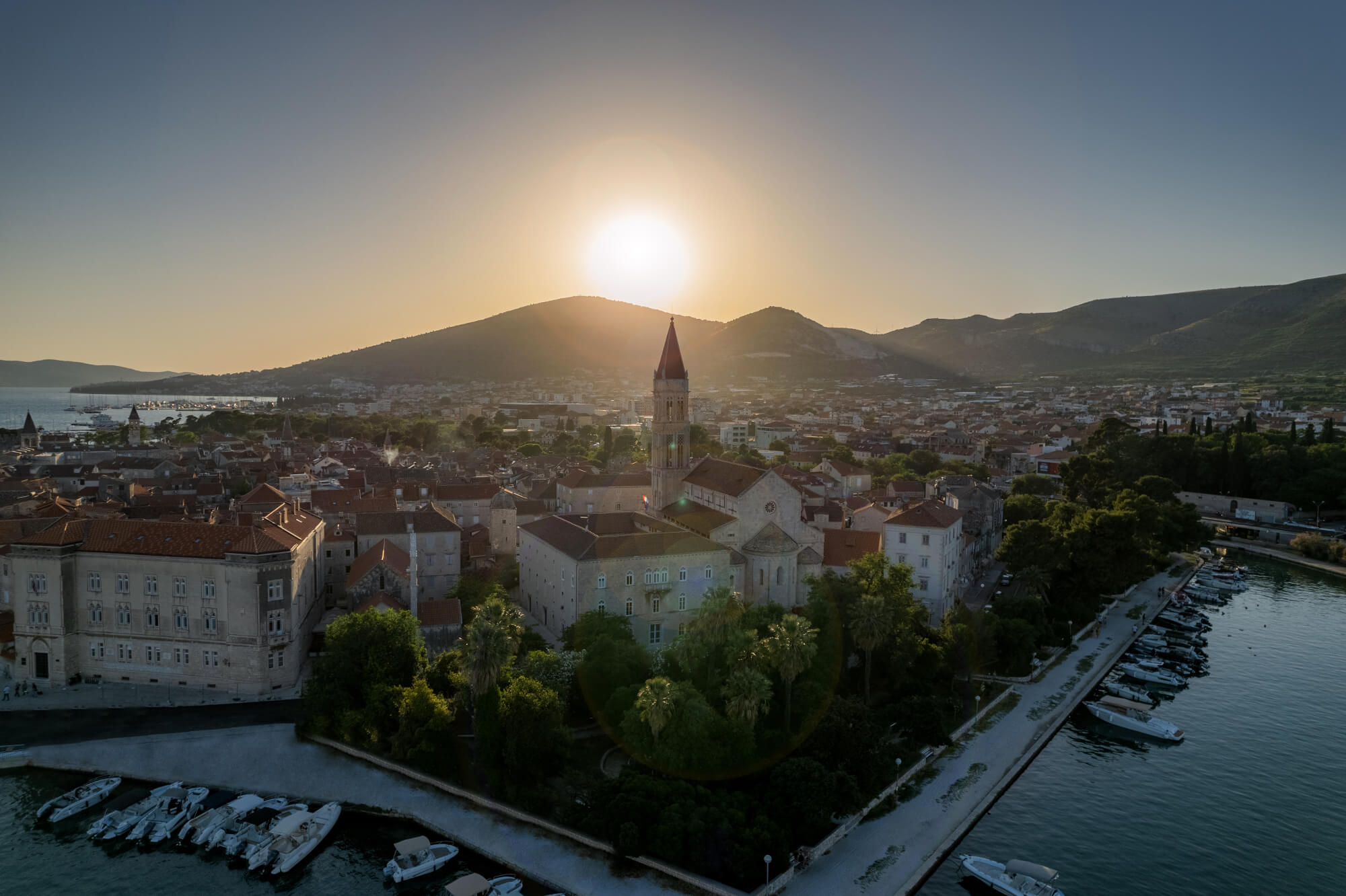 the city of Trogir and the sun